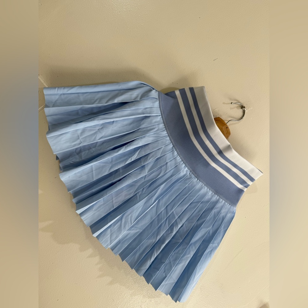 AIRFREE Light Blue Pleated Circle Skirt with Contrast Striped Waistband